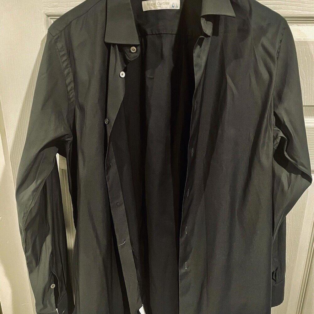 Nigel Curtiss Italy Black Full Collar French Cuff Formal Dressy Shirt sz M to L